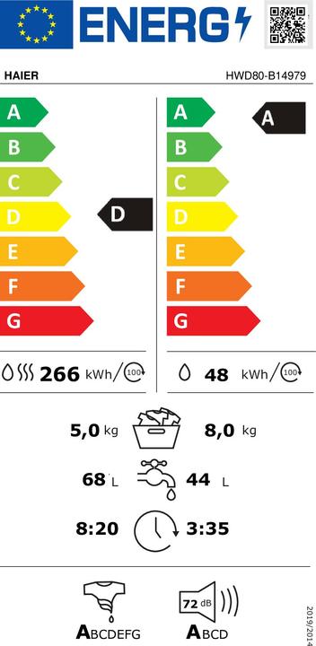 Label énergétique Haier Hwd80-b14979-s