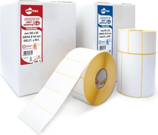 Produktbild Rotolificio Pugliese Rotoli Etichette Carta Termica Adesivo Permanente, 100x50, 4pz