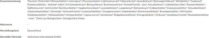 Nährwerte und Zutaten Jentschura 7x7 Kräuter Tee (250 g)