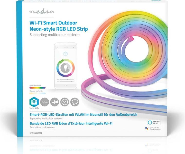 Image du produit Nedis WIFILN51CRGB Smart Full Color LED pásek Wi-Fi | Více barev | 5000 mm | IP65 | 960 lm, F (Multicolore, 500 cm, Intérieur, Extérieur)