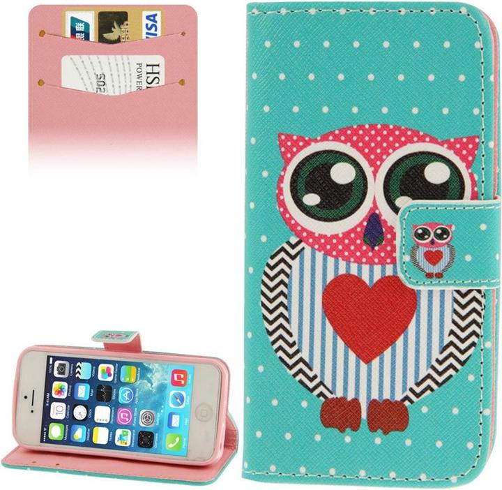 Actual product image König Design Protective cover mobile case (flip landscape) for mobile Apple iPhone 5 / 5s owl with heart (Apple iPhone 5)