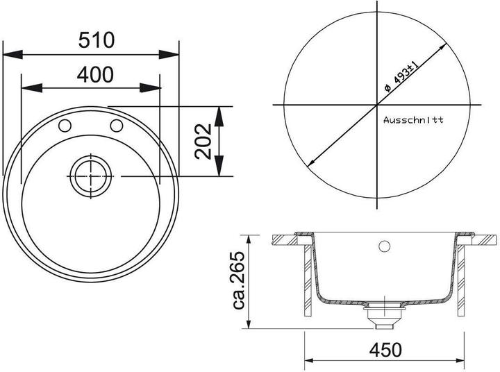 Image du produit Franke Stone lavabo Ronda, ROG 610-41, plug valve, Onyx (Evier encastré, 51 cm, 51 cm)