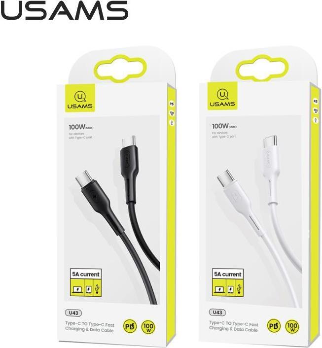 Image du produit Usams U43 Câble de charge rapide USB-C vers USB-C 100W, Noir (1.20 m, USB 3.2, 100 W)