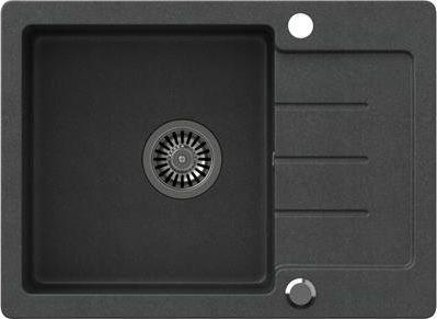 Steiner JOHNNY 116 Steingran granite noir évier 1 vasque sans (60x44x18.5), avec siphon et prise, inox (18.50 cm, 60 cm)