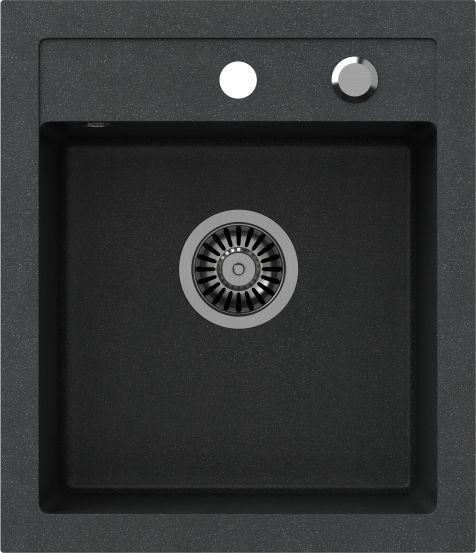 Steiner JOHNNY 100 Steingran granite noir évier 1 vasque sans (43x50x20), avec siphon et prise, inox s (Evier encastré, 50 cm)