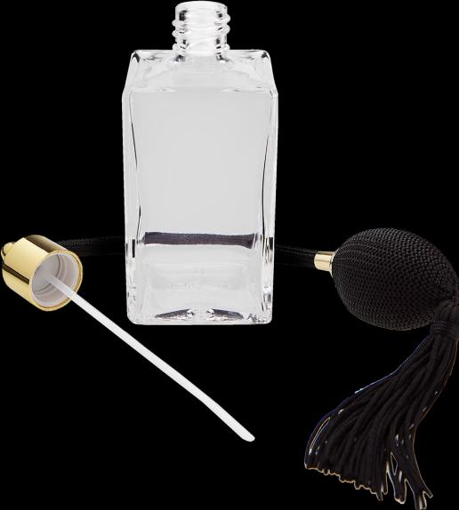 Actual product image Table atomiser, square glass with ball pump gold-coloured for 100 ml, H 14 cm (100 ml)