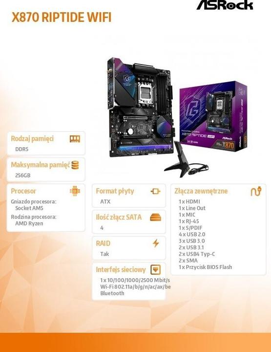 Image du produit AsRock Phantom Gaming X870 Riptide WiFi (AM5, AMD X870, ATX)