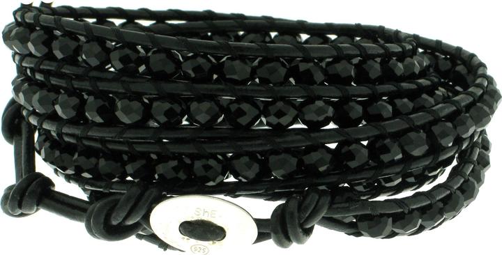 Leyda Armband Leder Schwarz (100 cm, Silber 925, Leder, Synthetischer Stein)