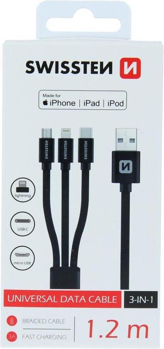 Produktbild Swissten Textile Universal 3in1 USB-C (1.20 m, USB 2.0)