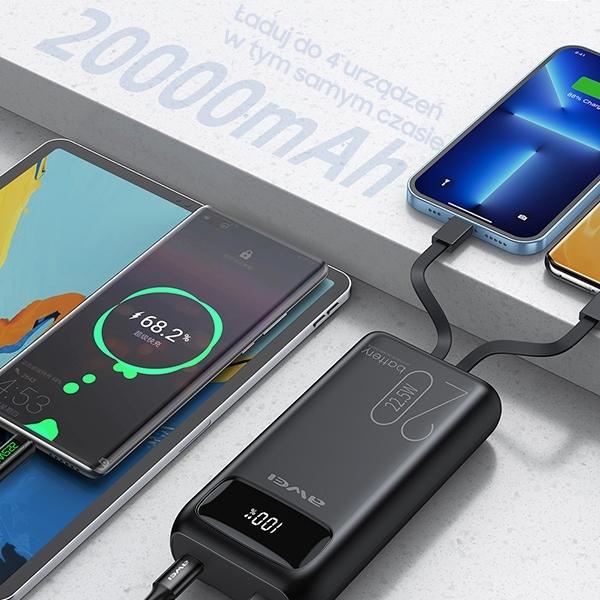 Produktbild Awei PowerBank P169K 20000mAh 22.5W czarny/black wyświetlacz + kable PD/Lightning (20000 mAh, 22 W)