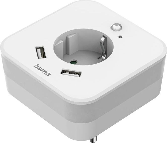 Produktbild Hama LED-Nachtlicht mit Steckdose, 2 USB-Ausgänge, Bewegungsmelder, Lichtsensor