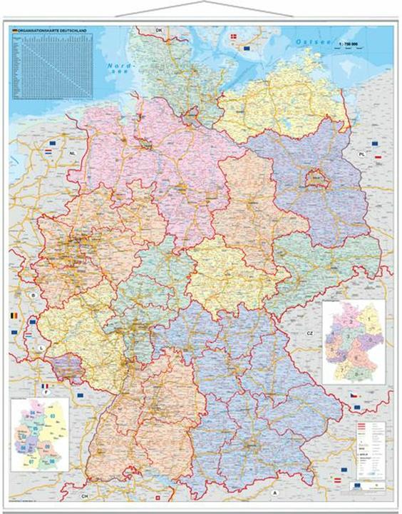 Produktbild Orga-Karte Deutschland. Wandkarte Grossformat mit Metallstäben