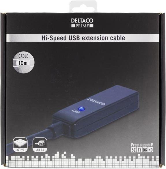 Produktbild Deltaco Cable USB 2.0 extension, 10.0m, active, black (10 m, USB 2.0)