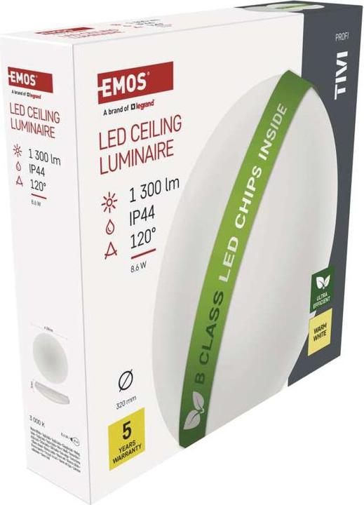 Produktbild Emos LED-Deckenleuchte TIVI, A CLASS, rund weiss 8,6W, IP44, Warmweiss (1300 lm)