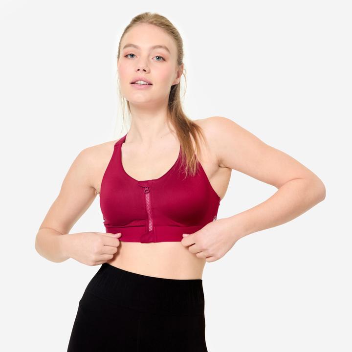 Actual product image Domyos Sport-BH Damen mit Reissverschluss und Pads starker Halt - rot (L)
