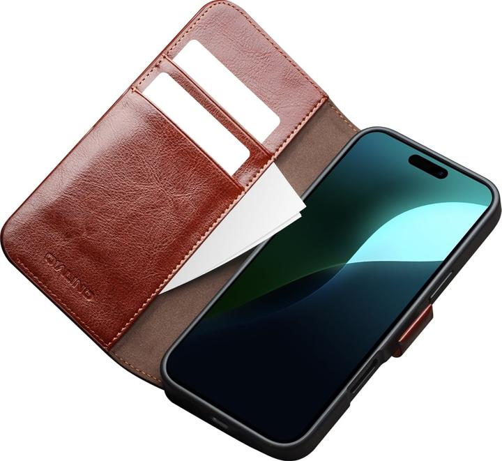 Actual product image QiAlino Fourre Flip cuir véritable avec fermeture magnétique clair (Apple iPhone 16)
