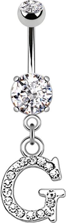 Star Piercing Banane silber mit Anhänger Kristall Buchstabe G (Messing, Chirurgenstahl 316L)
