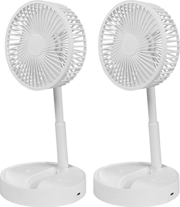 Produktbild Benson 2er-Set Akku-Tischventilator, klappbar, mit Handyhalterung, weiss