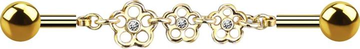 Star Piercing Barbell 14k vergoldet Kette mit drei Blumen (Chirurgenstahl 316L, Messing)