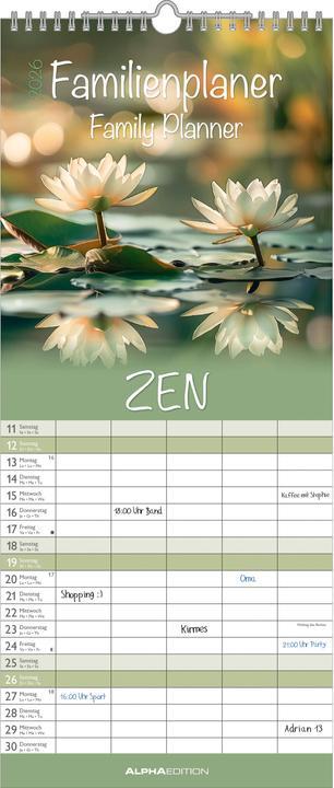Image du produit Alpha Edition Familienplaner Zen 2026 (19,5 x 45 cm, Couverture rigide, Allemand)