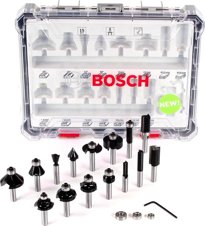 Produktbild Bosch Professional Zubehör 15-teiliges Fräser-Set, 8-mm-Schaft für Handfräsen