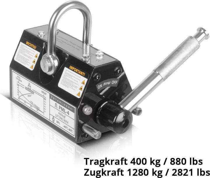 Produktbild Stahlwerk Lasthebemagnet mit 400 kg 880 lbs Tragkraft 1280 kg 2821 lbs Zugkraft (400 kg)