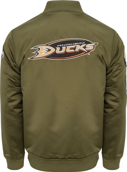 Actual product image Mitchell & Ness M&N Satin Bomber Jacket - PATCHES Anaheim Ducks olive - L (L)