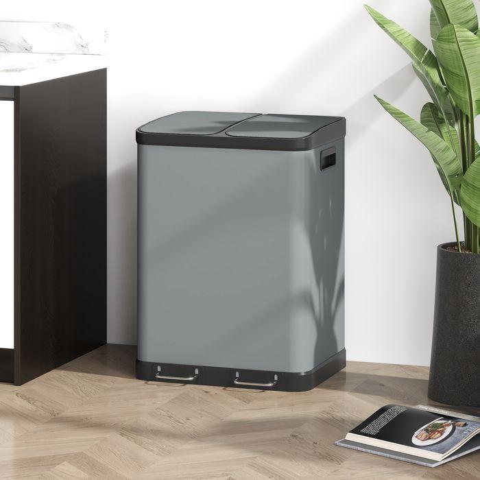 Produktbild Swisshandel24 Mülleimer 2 x 30L Treteimer mit Deckel, Fusspedal, Inneneimer, Metall (60 l)