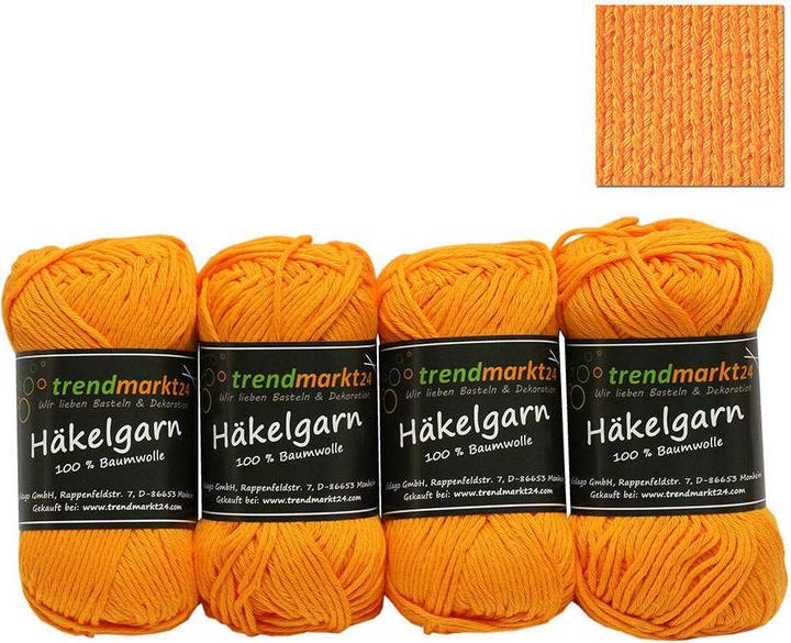 Produktbild trendmarkt24 Häkelgarn Set Orange 4 Baumwollknäuel 50g Topflappen Garn waschbar 60°C (340 m)