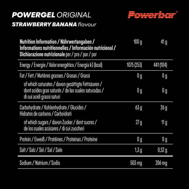 Nährwerte und Zutaten Powerbar PowerGel Original (Erdbeere, Banane, 24 Stk., 984 g)