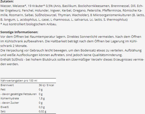 Nährwerte und Zutaten Vita Biosa Original Kräuter Bio (1 Stück, Flüssigkeit)