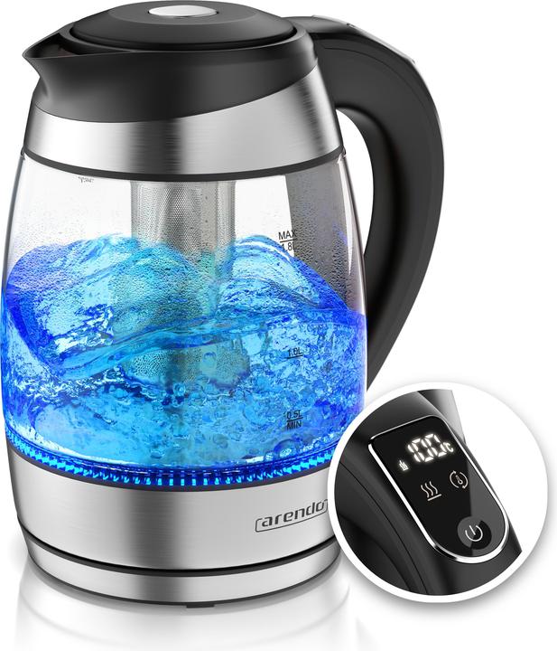 Produktbild Arendo Wasserkocher 1,8 L aus Glas & Edelstahl mit Temperatureinstellung & Teesieb, Teekocher 2200 W (1.80 l)