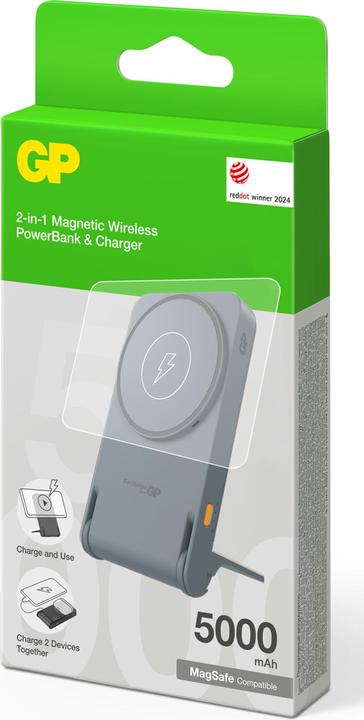 Actual product image GP Batteries GP Magnetic Safe 2-in-1 Wireless Powerbank & Charger 5000mAh (5000 mAh, 20 W, 18.50 Wh)