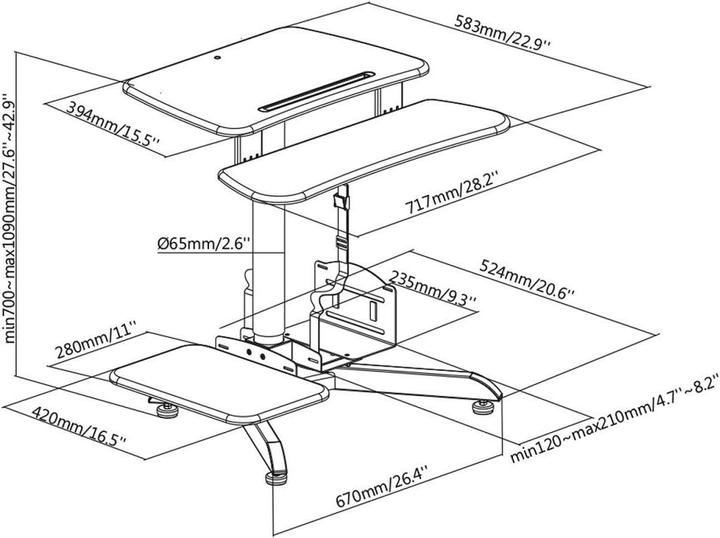 Actual product image Maclean MC-848 MC-848 Desk workstation gas spring height adjustment max height 120cm