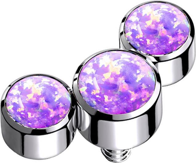 Star Piercing Dermal Anchor silber drei Opale violett (ohne Messing, Titan G23)