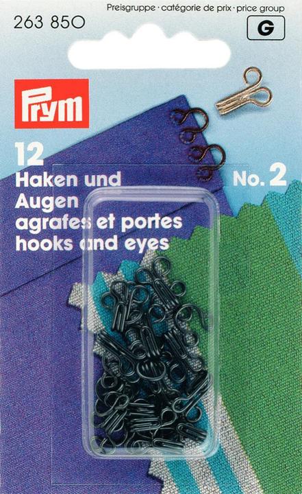 Produktbild Prym Federhaken und augen, schwarz Nr. 2, Karte 12 Stk.