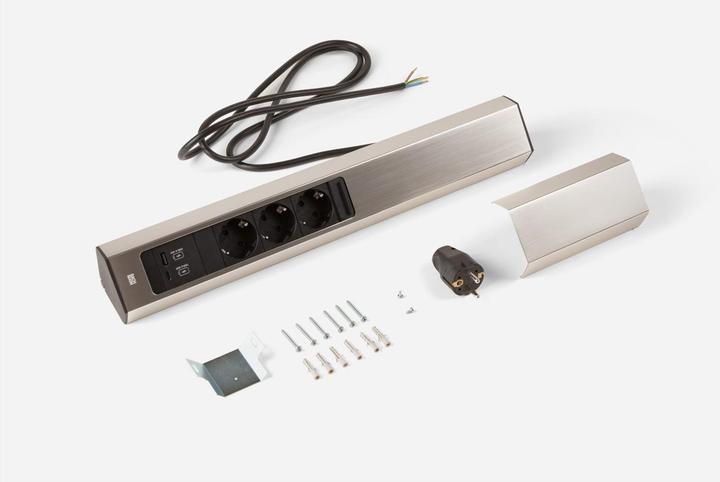 Produktbild Bachmann CASIA 2 3x Steckdose 1x USB-Charger A/C (932.006) Edelstahl-Optik, lang (3 x, CEE 7/3, 2 m)