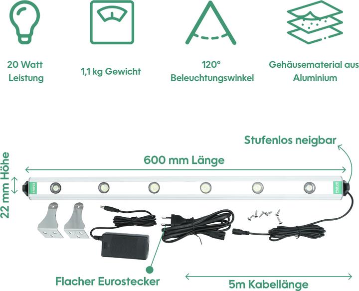 Actual product image Parus by Venso Wall Spot 60cm, beam angle 120 °, LED growth lamp, growth light for indoor plants and (LED, 245 V)