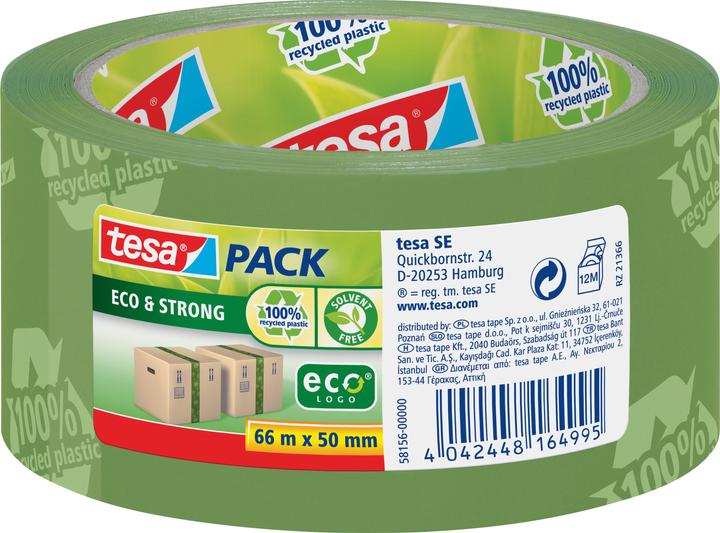 tesa tesapack ECO & STRONG Paketband - Umweltschonendes Packband aus 100 % recyceltem Kunststoff (50 mm)