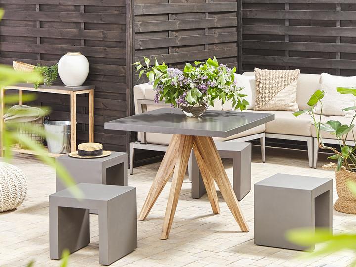 Produktbild Beliani Gartenmöbel Set Faserzement grau 4-Sitzer Tisch quadratisch OLBIA/TARANTO (90 cm)