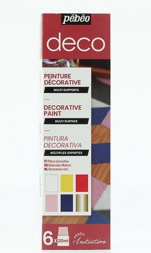 Actual product image Pebeo Set Initiation Deco 6 Assorted Bottles (White, Yellow, Red, Grey, Green, 20 ml)