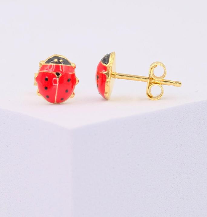 Image du produit Muau Stud earrings ladybird yellow gold 750 red/black 8mm (Or jaune 750/18K)