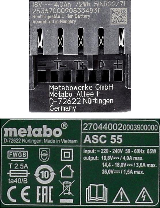 Produktbild Metabo Akku Basis Set 18V mit 2x Akku LiHD 4,0Ah + Ladegerät ASC 55 ( 685163380 ) (18 V)