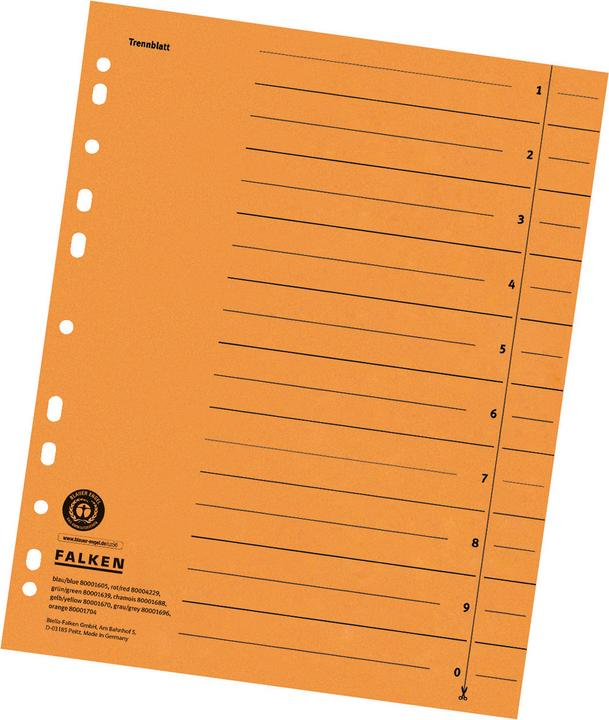 Produktbild Falken Trennblätter 1-10 orange, 100 St.