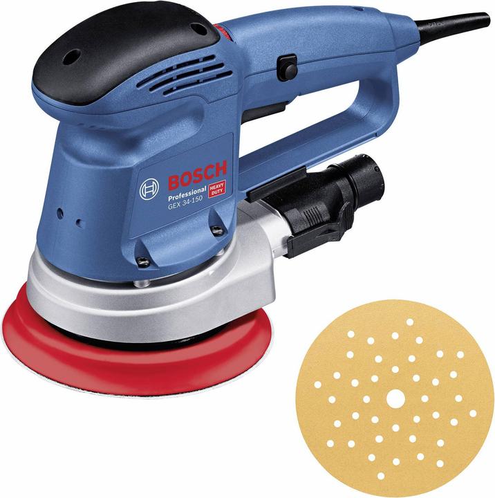 Actual product image Bosch Professional Random orbital sander GEX 34-150, sanding disc, 1 x paper dust bag, 1 x dust extraction pad. (Eccentric grinder, 340 W)