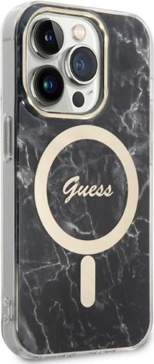 Image du produit Guess Zestaw GUBPP14LHMEACSK Étui+chargeur iPhone 14 Pro 6,1" czarny/black hard case Marble MagSafe (Apple iPhone 14 Pro)