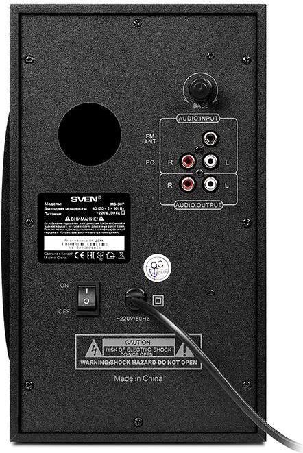 Actual product image Sven MS-307, 2.1 speakers, FM, Bluetooth, USB/SD, LED Ekranas, RC unit, power output 40W (20 + 2  1
