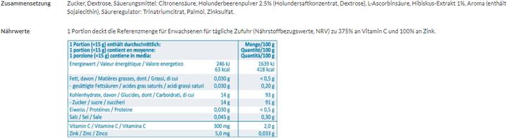 Nährwerte und Zutaten Klosterfrau Heisser Holunder (1 Stück, Beutel, 192 g)