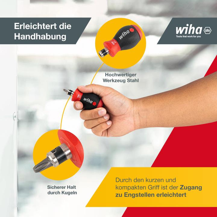 Image du produit Wiha Tournevis avec magasin d'embouts Stubby (Vis fendues, Clé Allen, Torx (TX), Cruciforme PZ, Recouvrement cruciforme Phillipps (PH))
