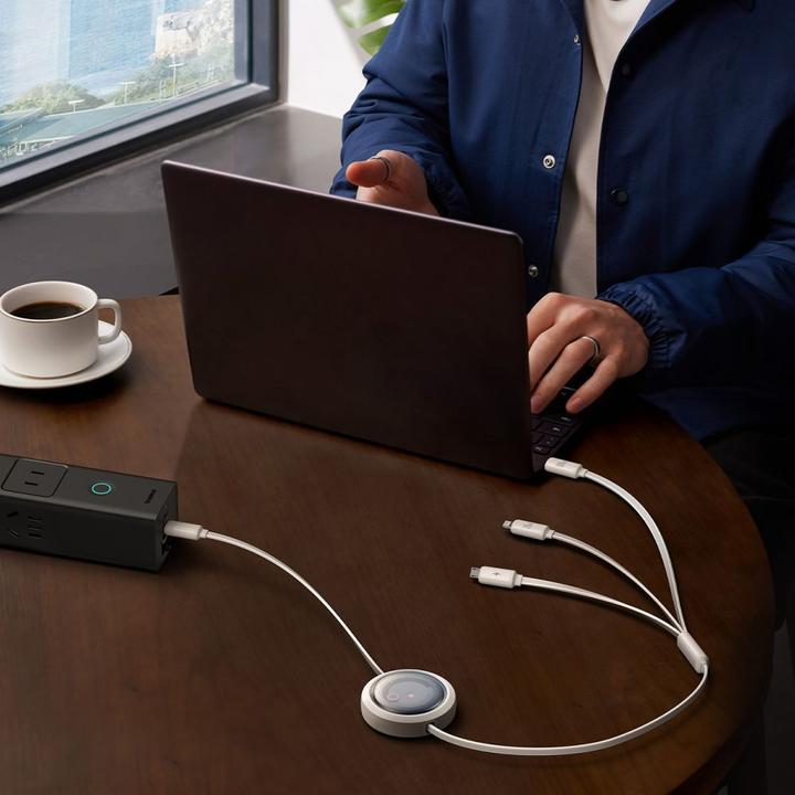 Actual product image Baseus Fast Charging Cable 3in1 Free2Draw USB-C to USB-C/Lightning/Micro 100W, 1.1m (white) (1.10 m, USB 3.2 Gen 1, 100 W)